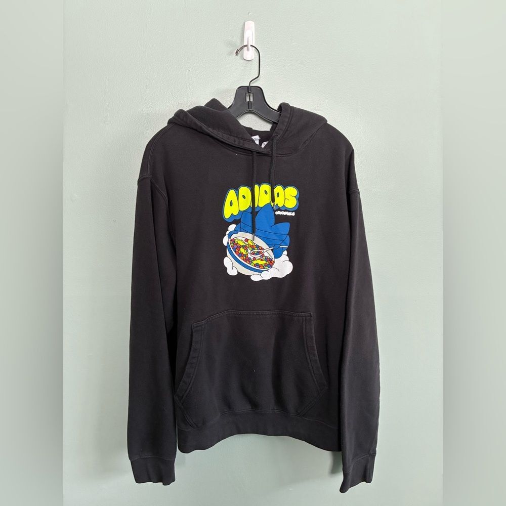 Adidas Men’s B for Breakfast Graphic Logo Black Hooded Sweatshirt Sz XL